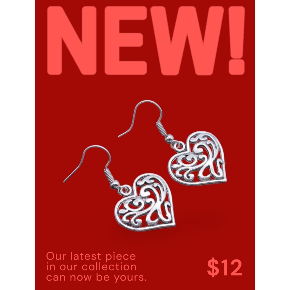 Silver Heart Dangle Earrings